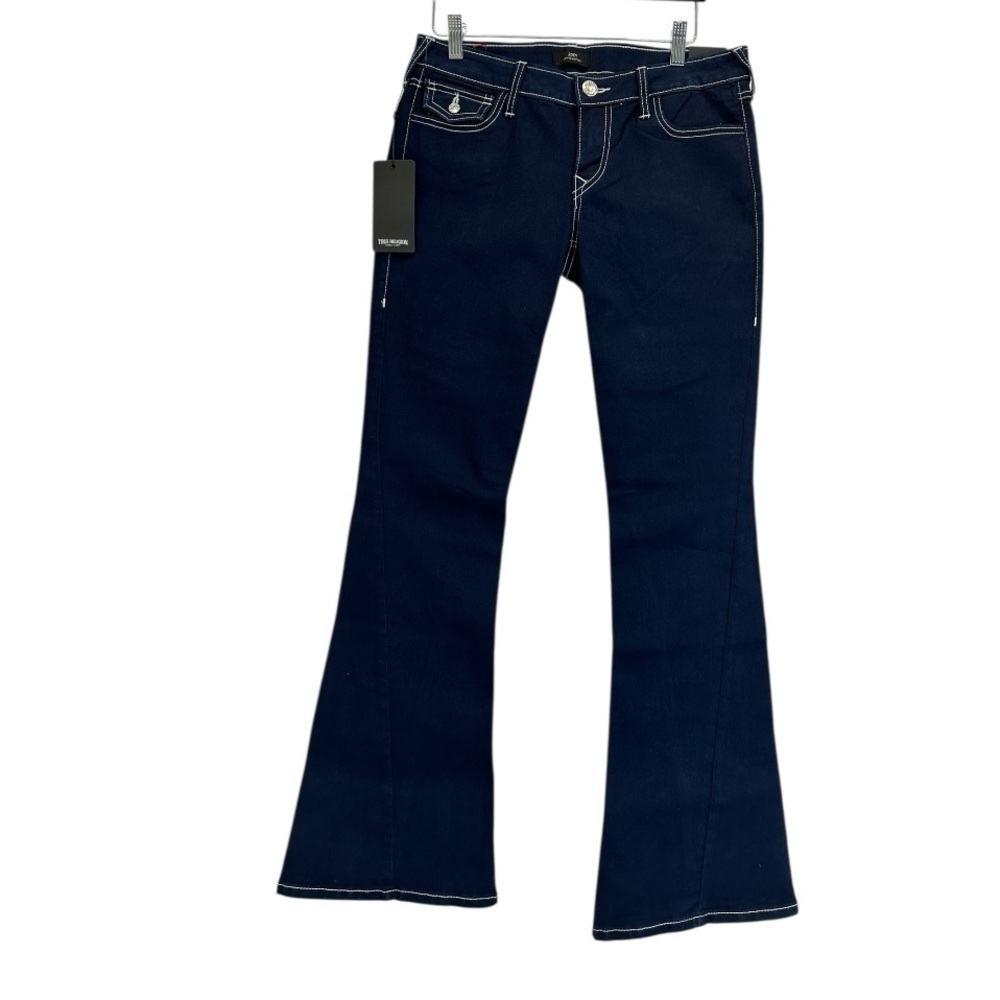 True Religion Joey Flare Leg Dark Wash Denim Low Rise Jean NWT W28 L34 $159 - Picture 5 of 13